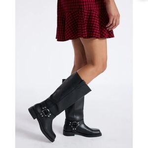 Time and Tru Black Women's Harness Boots with Metal Ring Detail 1